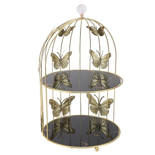 FOSA Bird Cage Cupcake Cake Stand, 3 Tier Metal Dessert Display Holder for Weddings Parties Events, with Glass Iron Material, 9.4x14.6in