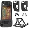 Silicone Cover Skin + Stand Dock Kit Compatible with Steam Deck/OLED 2023, Non-Slip Texture Handle Case, Adjustable Non-Slip Desktop Stand, Anti-Collision Cover with 4 Thumb Caps. Black