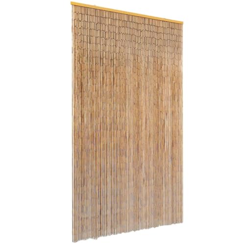 vidaXL Rideau de Porte Anti-Insectes 120x220 cm, Marron, Bambou, Moustiquaire à Lamelles, Barre Supérieure en Bois, 120 Tiges Fines, Maille de Porte, Protection Contre...