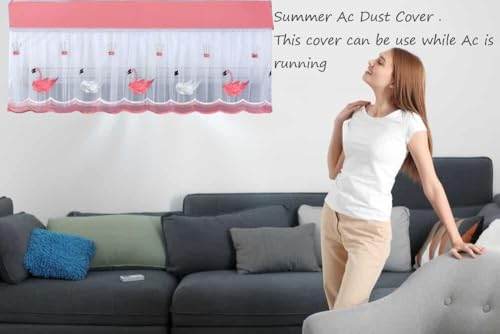 Image of Premium Work Indoor AC Dust Protection Cover Designer Summer Ac Cover for 1.5 Ton (38 X 12 X 9 inch ) (PINK DUCK 1.5)