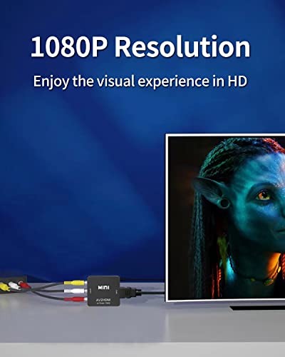Image of RCA to HDMI Converter, RCA to HDMI Adapter, 1080P Mini RCA Composite CVBS AV to HDMI Video Audio Converter Adapter Support PAL /NTSC for N64 Wii PS2 PS3 Xbox VHS