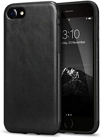 TENDLIN Compatible with iPhone SE 2022 Case (3rd Gen)/iPhone SE 2020 Case (2rd Gen)/iPhone 8 Case/iPhone 7 Case Leather Back Flexible TPU Silicone Hybrid Slim Case (Black)