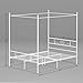 Weehom Queen Canopy Bed Frame with Headboard and Footboard, 4 Posters Metal Bed Frame, No Box Spring Needed, Mattress Foundation Platform Bed for Kids and Adults, White