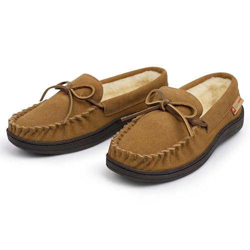 Image of Alpine Swiss Sabine Womens Moccasin Slippers Genuine Suede House Shoe Memory Foam Insole Plush Faux Shearling Fur Indoor Outdoor Anti-Slip Rubber Sole