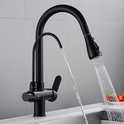 Robinet de cuisine 3 voies noir orientable avec douchette spray LWX
