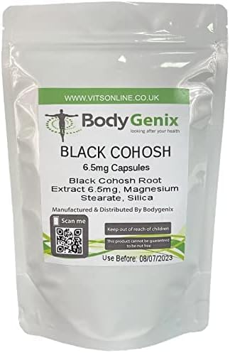 Bodygenix Black Cohosh Supplement | Capsules for pre-Menstruation and Menopause | Support Mood and Steady Nerves | 6.5mg (30 caps)
