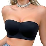 Ruzishun Strapless Push-Up Bra for Fuller Busts, Convertible Bandeau Bra with Lightly Lined Cups and Back-Smoothing Support and Special Occasions(Black,36C)