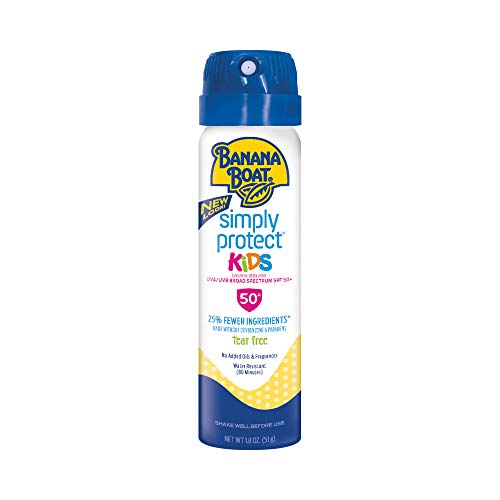 Banana Boat Sunscreen Simply Protect Kids Tear Free, Broad Spectrum Mineral Sunscreen Spray, TSA Approved Size, SPF 50+, 1.8 oz