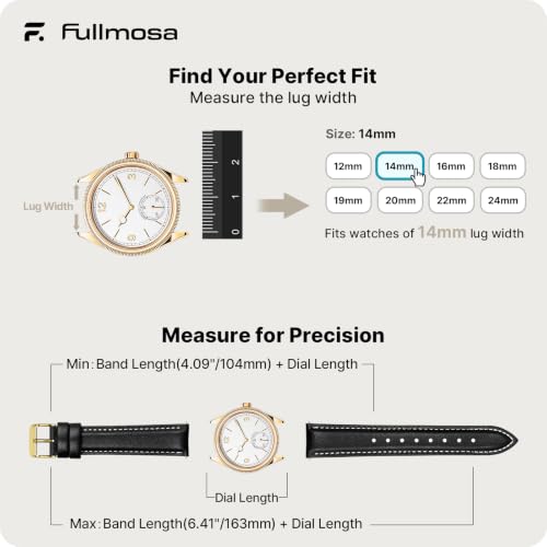Image of Fullmosa Watch Band, Quick Release Leather Watch Strap Compatible with Samsung Galaxy Garmin for Men Women, Replacement Bands Width 12mm 14mm 16mm 18mm 19mm 20mm 21mm 22mm 24mm