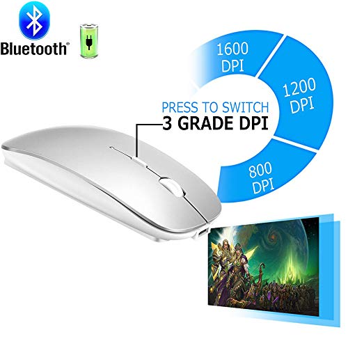 Image of KLO Rechargeable Bluetooth 5.2 /3.0 /Type-C /USB-2.4G Mouse for MacBook /MacBook air /Pro /iPad, Wireless Mouse for Laptop /Notebook /pc /iPad /Chromebook (Silver)