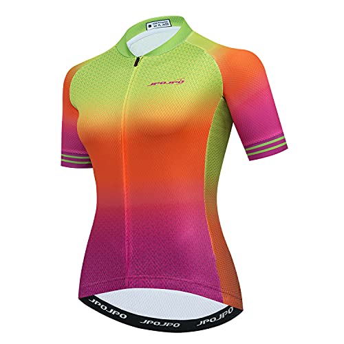 JPOJPO Cycling Jersey Women Short Sleeve Bike Shirt with 3 Pockets Reflective Quick-Dry Tops S-3XL