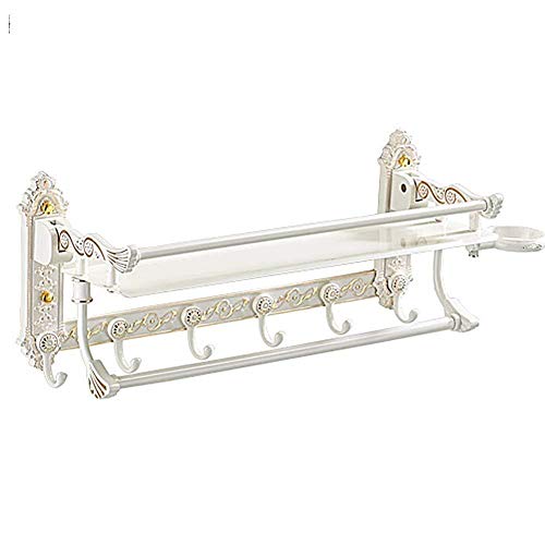 LiChA Toalleros, Espacio montado en la Pared, estantes de baño Plegables de Aluminio, Estante de Almacenamiento con Gancho, toallero de una Sola Varilla, Estante de Almacenamiento de cosméticos