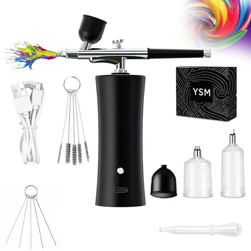 Kit Aerografo con Compresor Profesional: Aerógrafo Inalámbrico Recargable Portátil Airbrush Compresor Aerografo para Maquillaje, Uñas, Decoración de Pasteles, Modelo, Pintura de Cara y Modelismo