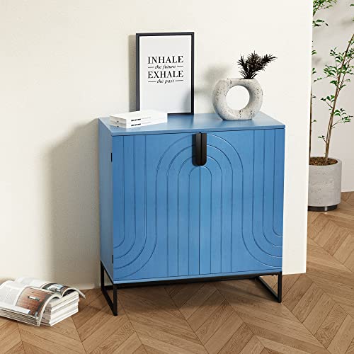 Hlr Accent Wood Grain Cabinet With 2 Doors, Storage Cabinet Sideboard With Black Metal Legs For Living Room,Entryway And Kitchen Dining Room, Antique Blue #TOP7