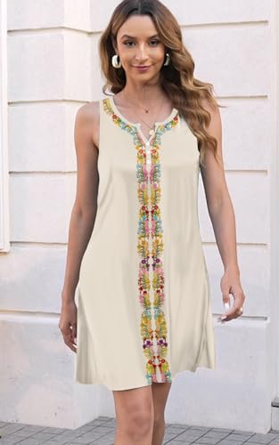 Image of Disamer Womens Summer Dress 2026 Casual Button Down V Neck Sleeveless Boho Floral Beach Sundresses Vacation A-Line Dresses