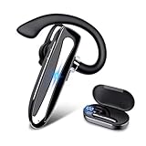 KESIEME Bluetooth Earpiece for Phone Calls,Single Ear Wireless Headset with Noise Cancelling Mic,Hands-Free Earphones for Android iPhones,LED Display 500mAh Charging Case,for Driving,Office