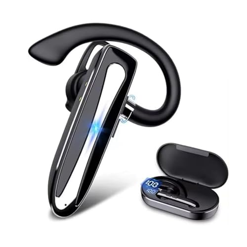 KESIEME Bluetooth Earpiece for Phone Calls,Single Ear Wireless Headset with Noise Cancelling Mic,Hands-Free Earphones for Android iPhones,LED Display 500mAh Charging Case,for Driving,Office