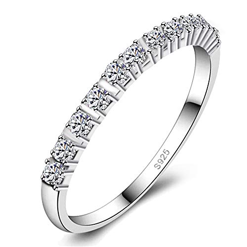 Uloveido Rhodium Plated Round CZ Stacking Eternity Rings Half Eternity Band for Women Girls (white) J029