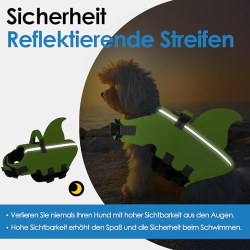 AOFITEE Hai Schwimmweste Hund Klein, Verstellbar Hundeschwimmweste Hai mit Rettungsgriff, Reflektierende Hunde Schwimmweste Hohe Flotation Hund Schwimmweste Rettungsweste für Kleine, Mittlere Hunde