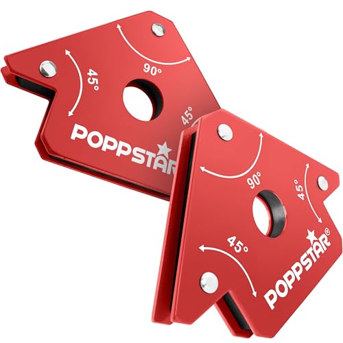Poppstar Escuadra magnética (ángulo de soldadura, fuerza de sujeción 11,3 kg - 45/90/135°), 2 unidades, rojo