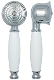 Duschkopf in Chrom mit weißem Keramik Griff im Landhausstil für die Dusche oder Badewanne Duschbrause rund