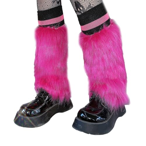 ZYMIADOU Calcetines gruesos para botas de invierno, cálidos, vintage, color rojo rosa, para botas de piel sintética, calcetines gruesos para mujer, puños de botas para mujer, Rosa rojo 20, Talla única