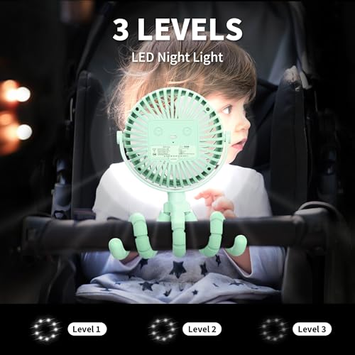 Image of AMACOOL Battery Operated Stroller Fan, Baby Travel Essentials for Beach Disney, Newborn Boy & Girl Showers Gifts Registry Search, Rechargeable Clip On Fan for Car Seat Wagon Crib Bike Treadmill