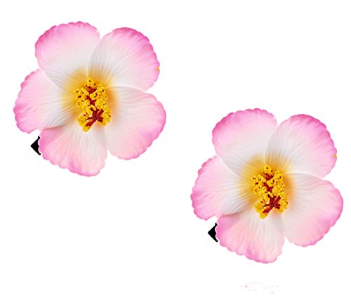 Love Sweety 2pc Hawaiian Plumeria Hair Clips Galsang Flower Barrettes for Beach Party (Pink)