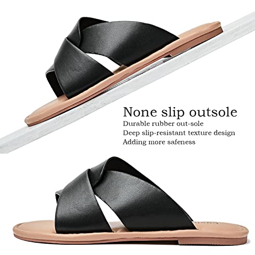 Luoika Women's Wide Width Flat Slides Sandals, Strapy Slide Sandal Slip on Dressy Summer Shoes for Women.4