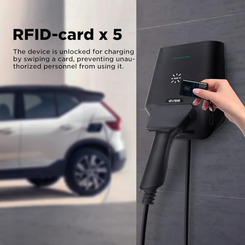 WISSENERGY Wallbox 7,4 kW mit RFID-Karte, Einphasig Schaltbarer Strom 32A/24A/16A, 7,4 kW Heimladestation mit Typ2 Buchse für EV und PHEV (Karte * 5)