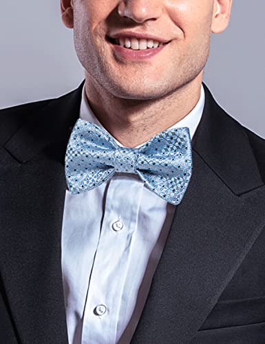 Image of DiBanGu Men Bow Tie Paisley Striped Self-Bow Tie for Men and Silk Woven Bowtie Pocket Square Cufflinks Wedding Party