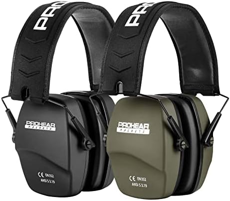 PROHEAR 016 Shooting Ear Protection Earmuffs 2 Pack, NRR 26dB for Gun Range, Hunting -Black and Green