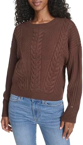 Tommy Hilfiger Womens Solid Cable Crewneck Bobbi Pullover Sweater