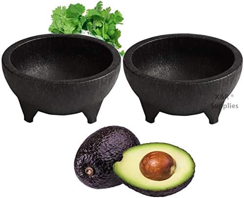 Molcajete 2pc 32 Oz Black Plastic Durable Traditional Mexican Serving Bowl Guacamole Salsas Pico de Gallo