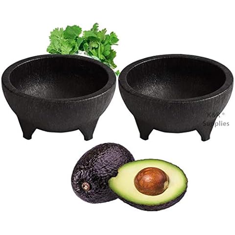 Molcajete 2pc 32 Oz Black Plastic Durable Traditional Mexican Serving Bowl Guacamole Salsas Pico de Gallo Cover