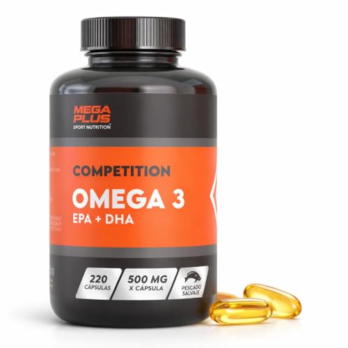 Omega 3 - Capsulas Omega 3- Mega Plus Competition - Aceite de pescado salvaje - Rico en EPA y DHA - Protegete a ti y a tu musculatura - 500 mg por capsula - 220 cap.