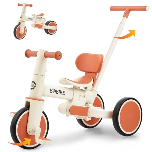 Image of Toddler Bike with Push Handle,Tricycles for 18 Months to 5 Years Old, Toddler Tricycle with Push Handle for Boy Girl, Baby Balance Bike with Adjustable Seat Height and Removable Pedal (White)