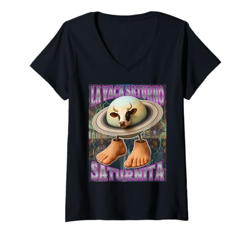 Womens Saturnita La Vaca Saturno Italian Brainrot Birthday for Kids V-Neck T-Shirt