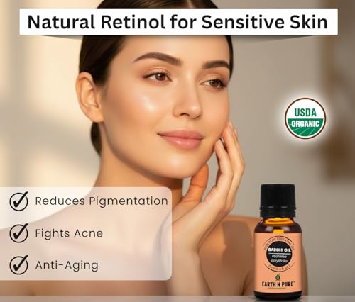 Image of Earth N Pure Babchi Oil (Bakuchiol Oil) - Natural Retinol Alternative for Skin Care, Face Glow & Even Skin Tone - 100% Pure Babchi Essential Oil for Face & Hair - 10ml