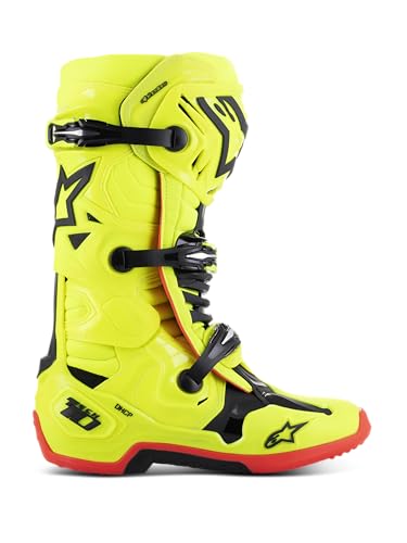 Image of Alpinestars Tech 10 Boots, High-Performance Motocross Boots, CE-Certified, 14, Yellow Fluo /Black /Red Fluo