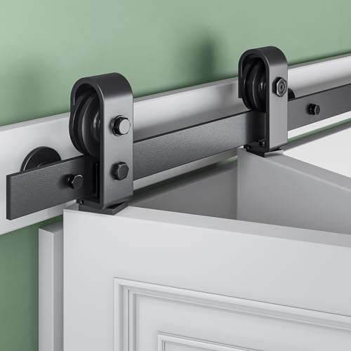 SMARTSTANDARD 60" Bifold Sliding Barn Door Hardware Kit, 5ft Top Mount Bi-Folding Track Kit for Double 28" Closet Pantry Laundry Doors-Smoothly and Quietly, Black [No Door] by SMARTSTANDARD - Used condition - US$59.40