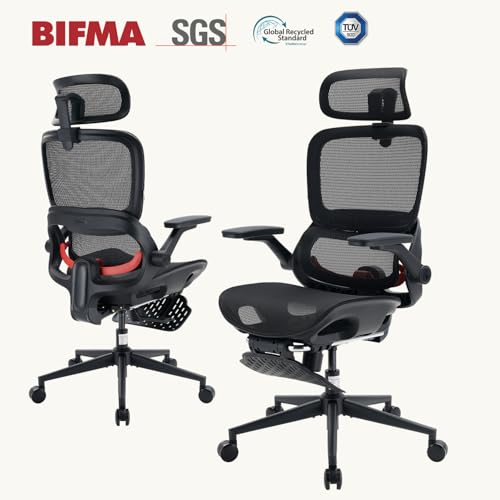 SIHOO B100 Bürostuhl Ergonomisch, Schreibtischstuhl mit 4D Dynamischer Lordosenstütze, Computertischstuhl mit Breiter Kopfstütze, Klappbare Armlehnen, 90-135° Neigbar, Schwarz