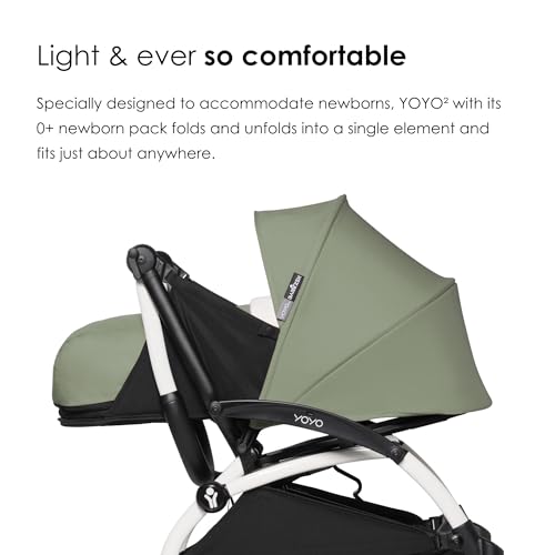 Image of BABYZEN YOYO Foldable Stroller - Includes Newborn Pack (Olive), White Frame & 6+ Color Pack (Olive) - Suitable for Newborn Up to 22 kg, Lightweight, Mattress, Canopy, Head Support & Foot Cover