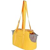Tragetasche für Katzen, Welpen, Kleintiere, Hunde, Tragetuch, Netzstoff vorne, Reisetasche, Schultertasche, Rucksack (Gelb M 40 24 25 cm)