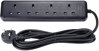 LIPWEL Extension Lead 5m Long Extension Cable 4 Way Power Strip Fireproof Power Socket Black Extension Cord 3250W Muti Plug for Home, Office&Garden