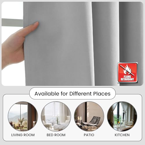 KNEOQIT Inherent Flame Retardant Blackout Curtains Drapes Meet NFPA701 Test, Elderly Home,Set of Two,Fireproof Window Curtains for Classroom(2 Panels,Grey, 52X63inch) - Thumbnail 3