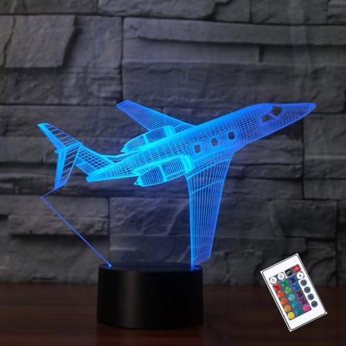 PONLCY 3D Illusion Lampe Flugzeug Led Nachtlicht, 16 Farben Fernbedienung...