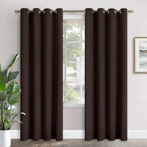 Image of YoungsTex Brown Blackout Curtains 84 Inch Length for Living Room - Thermal Insulated Drapes with Grommet Room Darkening Window Treatments for Dining Bedroom, 2 Panels, 52 x 84 Inch