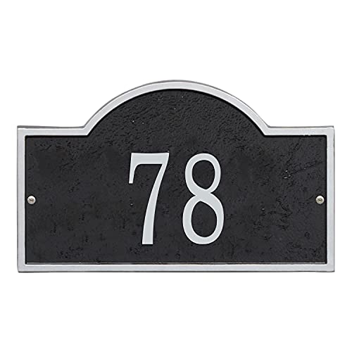 Whitehall Address Sign House Numbers For Outside Modern Address Signs For Houses Cast Metal Address Plaque, Arched Rectangle 12" X 7.25" - Black With Silver Numbers #TOP1