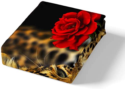 Cheetah Bedding Set King Size Red Rose Flower Leopard Print Duvet Cover Sets,Africa Tropical Wild Animal Themed Bed Comforter Cover For Child Teen Girls Boys Women Man Bedroom Decorative #TOP2